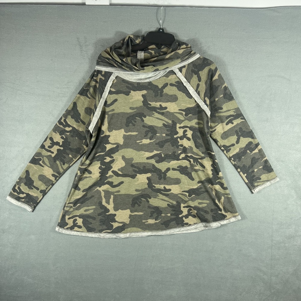 JODIFL Women's Camouflage Cowl Neck Tunic Top Relaxed Fit Long Sleeve Blouse